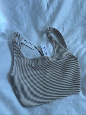 ARITZIA Ribbed Square-Neck Crop Tank Top in Beige